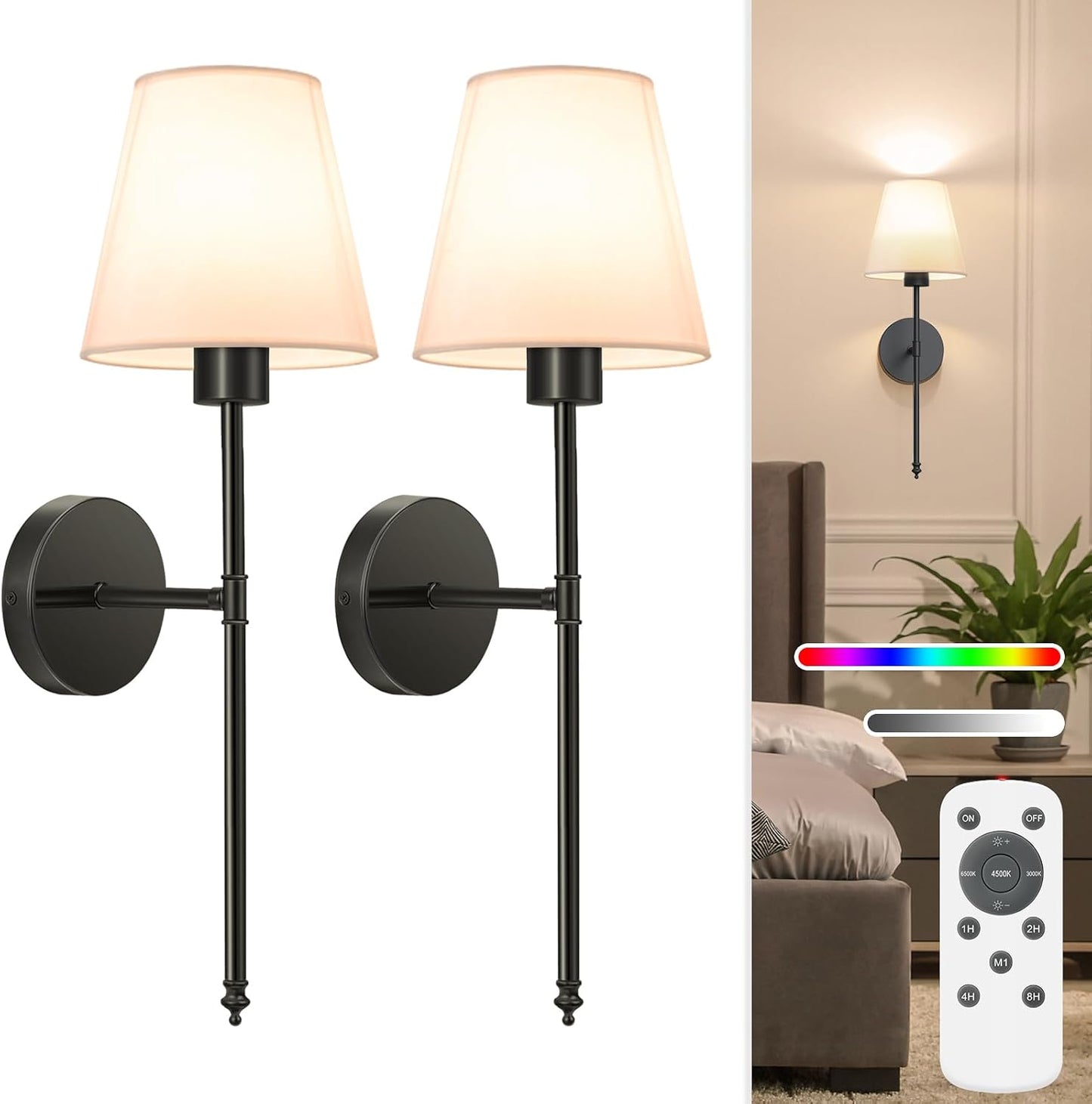 Wireless battery powered wall lamp rechargeable