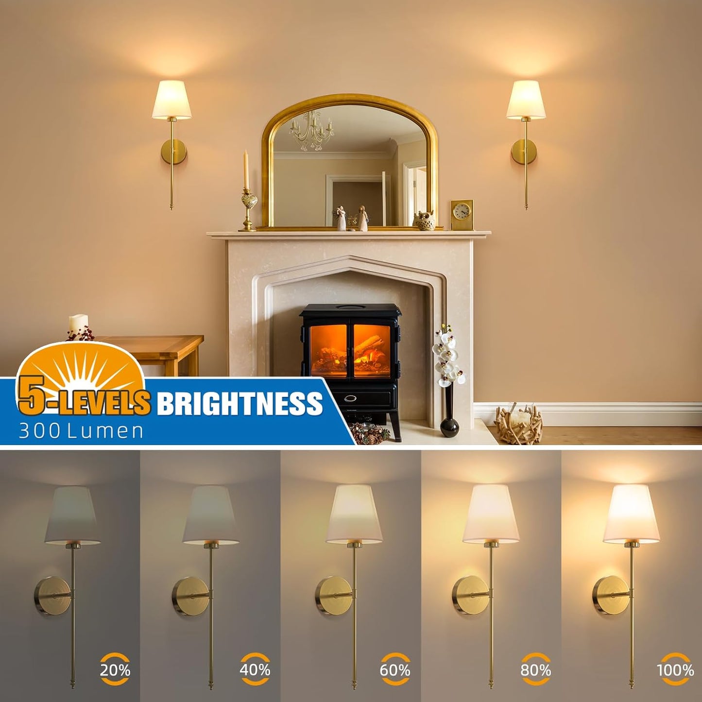 Wireless battery powered wall lamp rechargeable