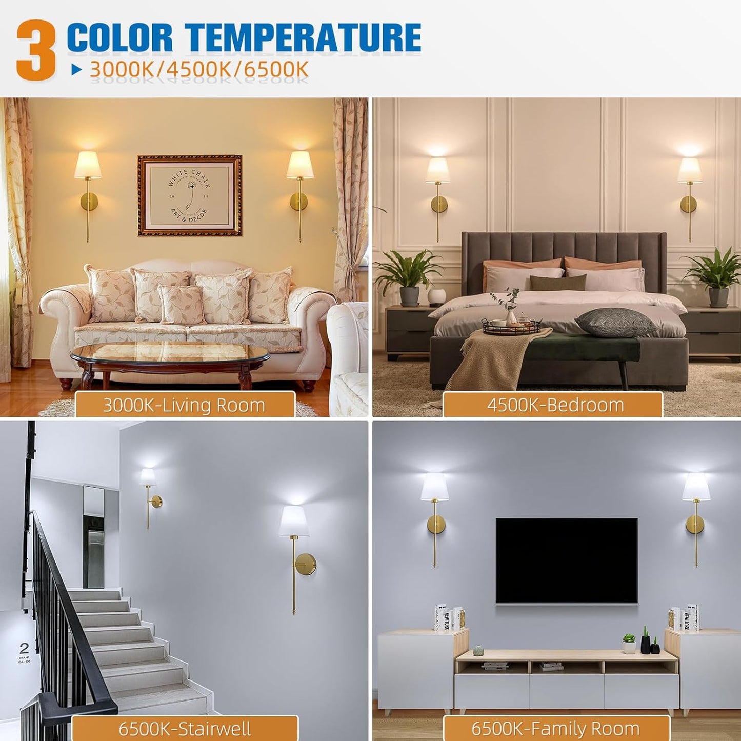 Wireless battery powered wall lamp rechargeable