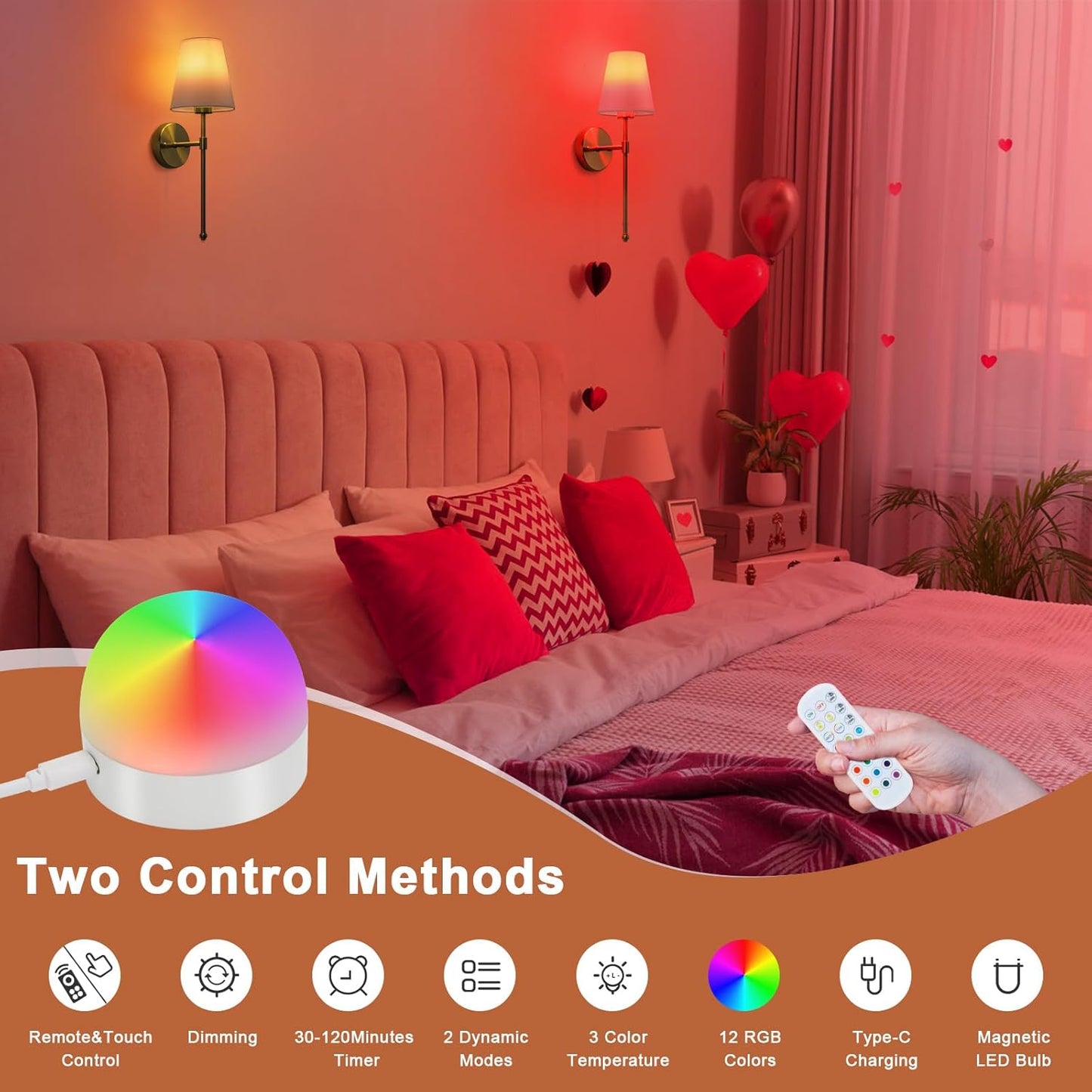 Wireless battery powered wall lamp rechargeable