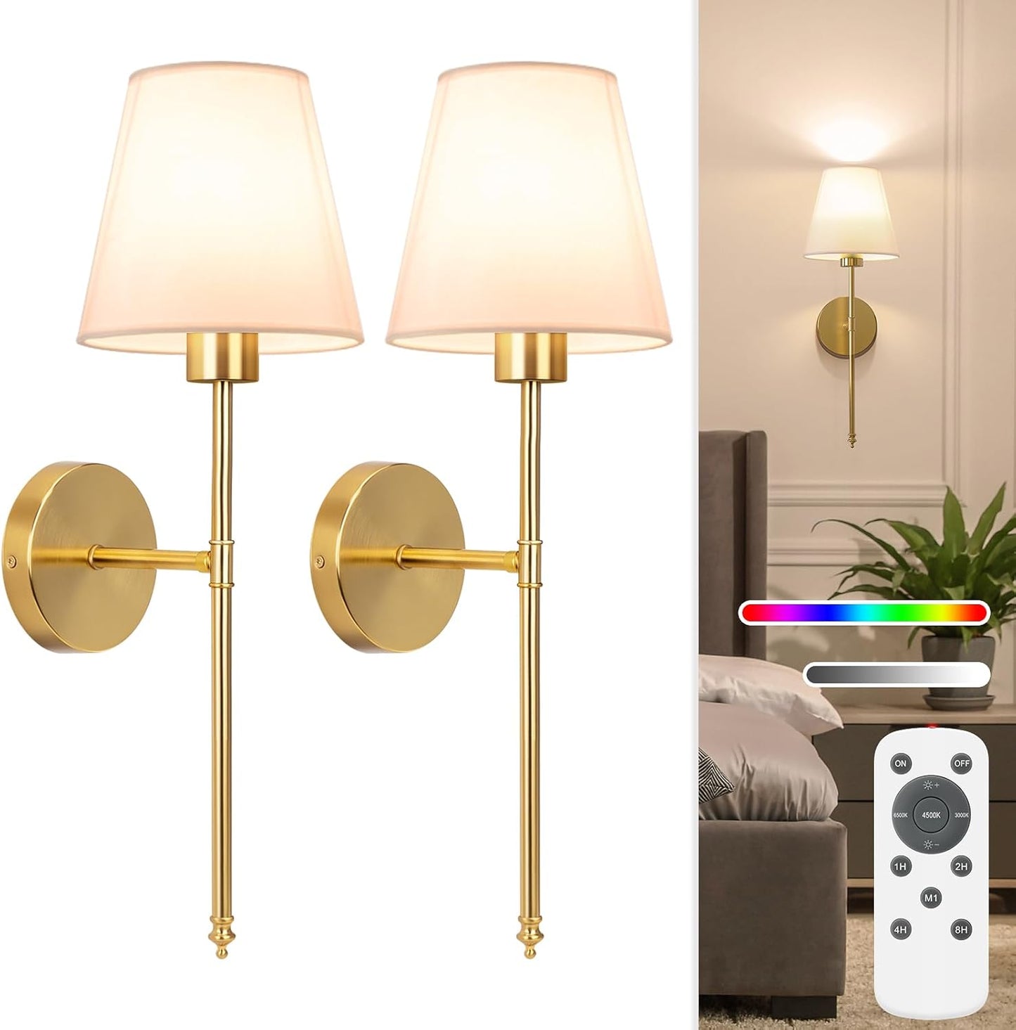 Wireless battery powered wall lamp rechargeable